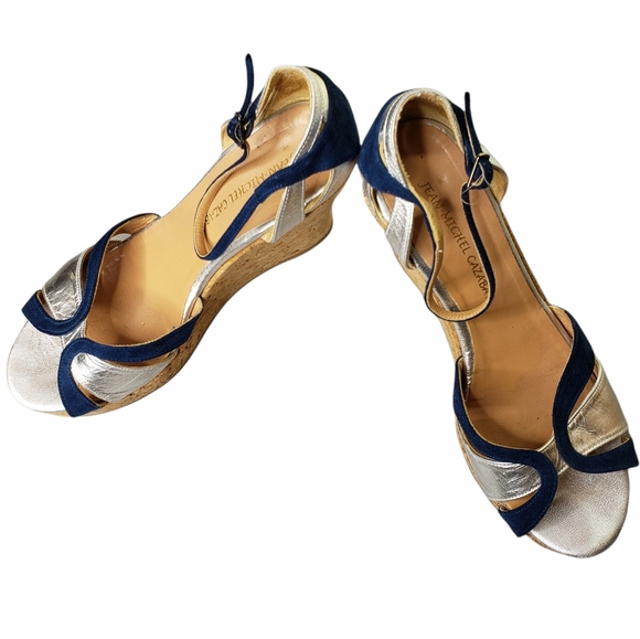 METALIC SilverCork Chunky Wedge Platforms Jean-Michel Catzabat Evening Events 9 - Picture 8 of 13